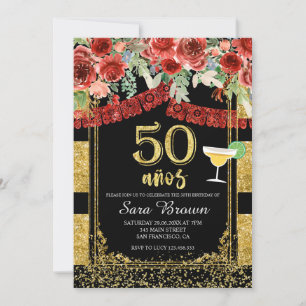 Invitation 50 años Roses rouges Anniversaire mexicain