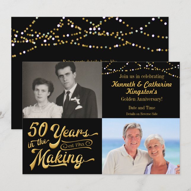 Invitation 50 ANS À L'Anniversaire Alors Et Maintenant Pics (Devant / Derrière)