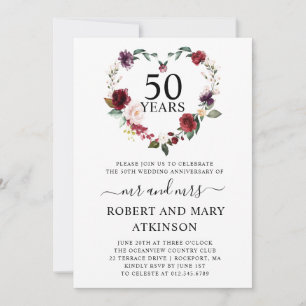 Invitation 50 ans de mariage Fleurs roses de Bourg