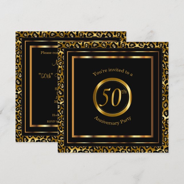 Invitation 50 ans d'Or avec le motif Léopard (Devant / Derrière)
