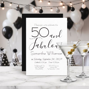 Invitation 50 ans et Fabuleux 50e Anniversaire Élégant Noir