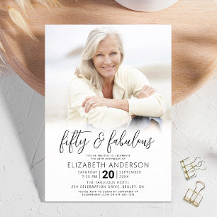 Invitation 50 ans et fabuleux Anniversaire Photo Noir Blanc S