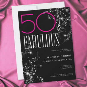 Invitation 50 ans et Fabuleux Anniversaire Rose Noir Paillett