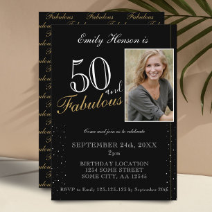 Invitation 50 ans et Fabuleux Élégant Photo Anniversaire Noir