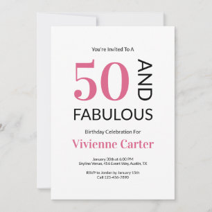 Invitation 50 ans et Fabuleux Fête d'anniversaire rose 50ème