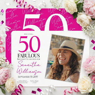 Invitation 50 ans et Fabuleux Fête d'anniversaire rose 50ème