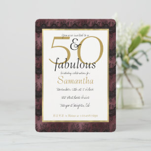 Invitation 50 ans et Fabuleux Glam Or Bourgogne Noir Fausse D