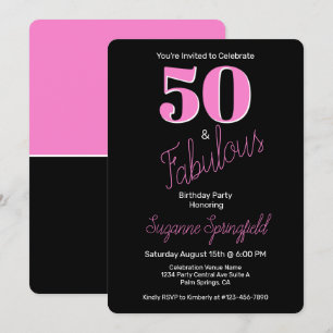 Invitation 50 ans et fabuleux noir rose moderne 50e anniversa