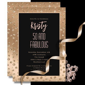 Invitation 50 ans et Fabuleux Rose Pâle Noir Étincelle Annive