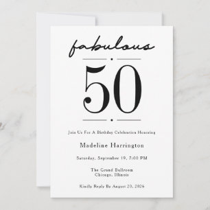 Invitation 50 ans et Fabuleux Script Fête d'anniversaire Noir