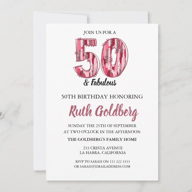 Invitation 50 ans & Fabuleuse avec impression léop (Devant)