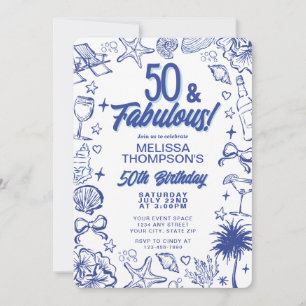 Invitation 50 ans & Fabuleux Anniversaire Dessiné à la Main a
