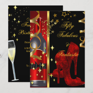 Invitation 50 ans & Fabuleux Anniversaire Fantastique Rouge N