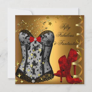Invitation 50 ans & Fabuleux Anniversaire Rouge Noir Or Fanta