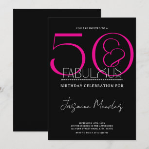 Invitation 50 ans & Fabuleux Noir Blanc Rose Élégant Annivers