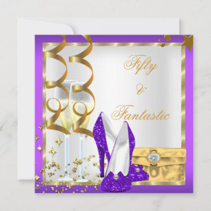 Invitation 50 ans & Fantastique Fête d'anniversaire Rose Blan