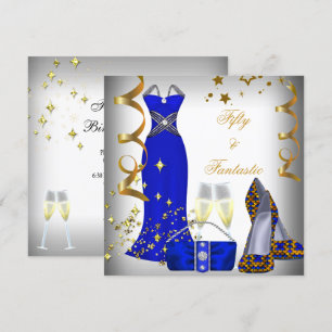 Invitation 50 ans & Fantastique Robe Blanche Sequins Bleus An