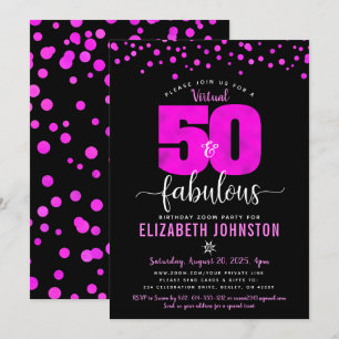Invitation 50 ans virtuels et fabuleux avec des points rose v