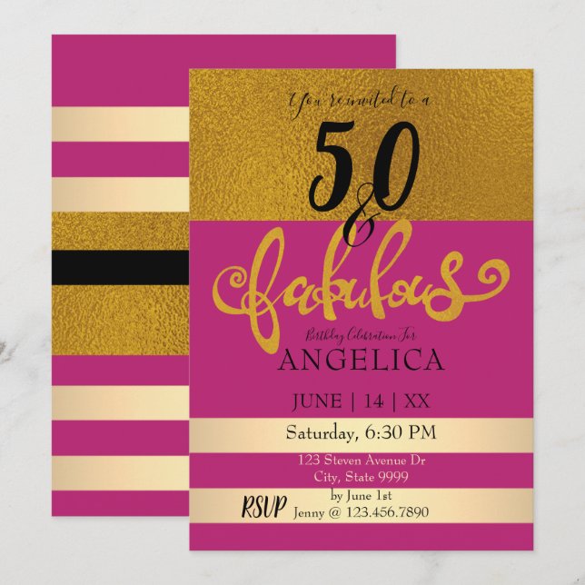 Invitation 50 et fabuleuse fête d'anniversaire (Devant / Derrière)