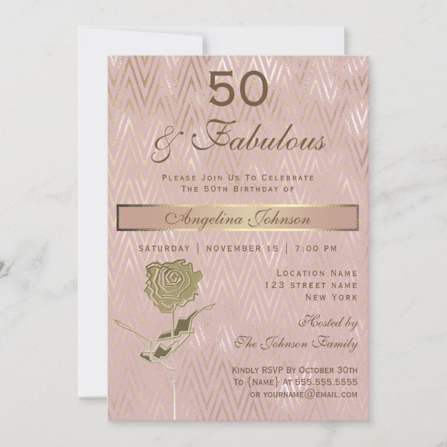 Invitation 50 et fabuleux 50e anniversaire Sparkle Rose Gold (Devant)