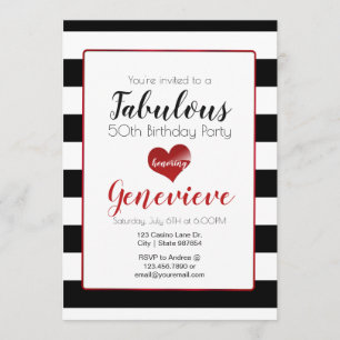 Invitation 50 et fabuleux  Black & White Stripes Anniversaire