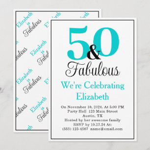 Invitation 50 et Fabuleux bleu turquoise sur blanc