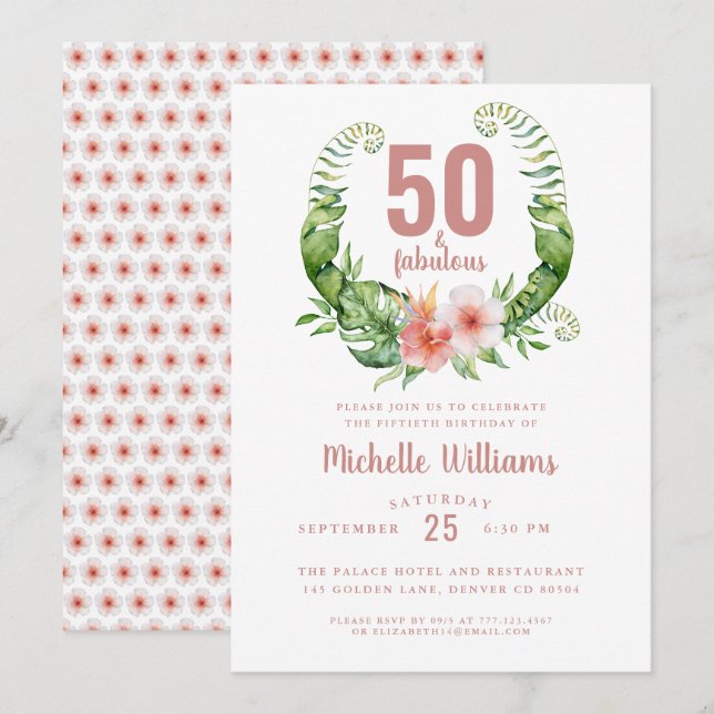 Invitation 50 et fabuleux blush rose 50e anniversaire (Devant / Derrière)