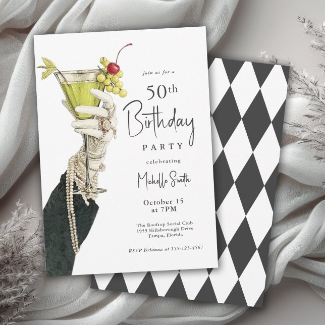 Invitation 50 et fabuleux cocktails et perles Anniversaire (Available in both printed and instant download digital formats.)
