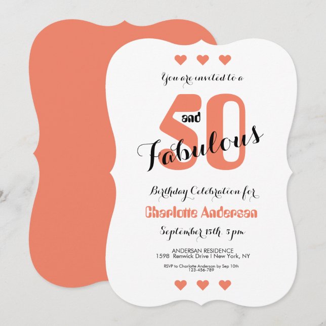 Invitation 50 et fabuleux Coral Hearts 50e fête d'anniversair (Devant / Derrière)