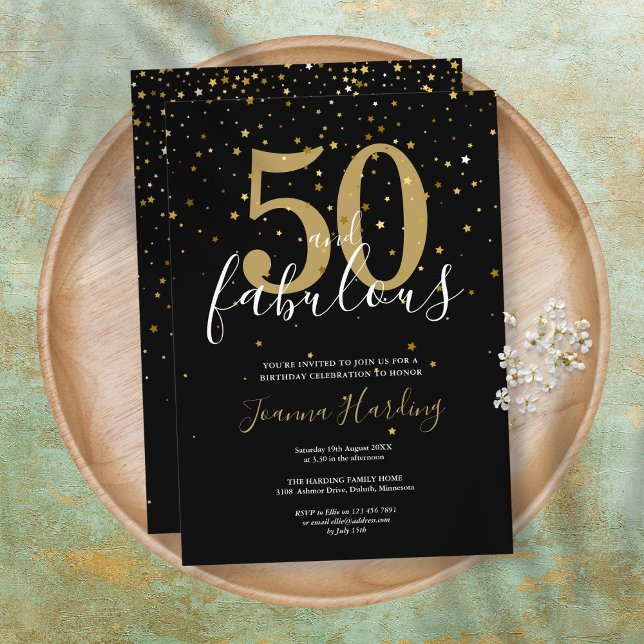 Invitation 50 et fabuleux Elegant Gold Black 50e anniversaire (Créateur téléchargé)