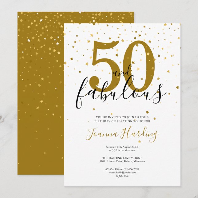 Invitation 50 et fabuleux Elegant Gold et Noir Anniversaire (Devant / Derrière)