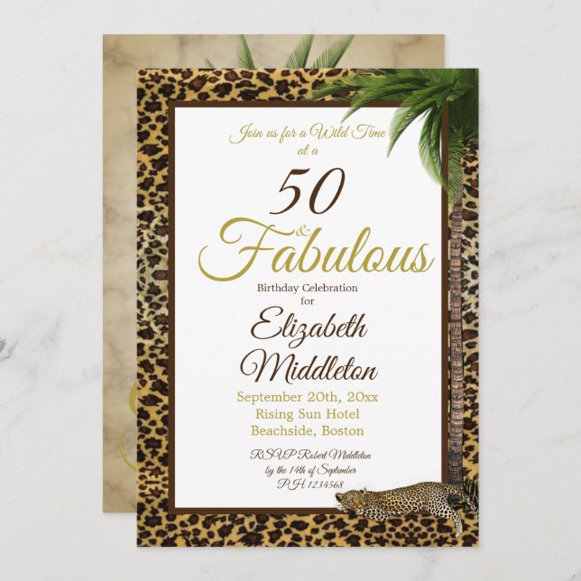 Invitation 50 et fabuleux Empreinte de léopard Palm Wild Birt (Devant / Derrière)