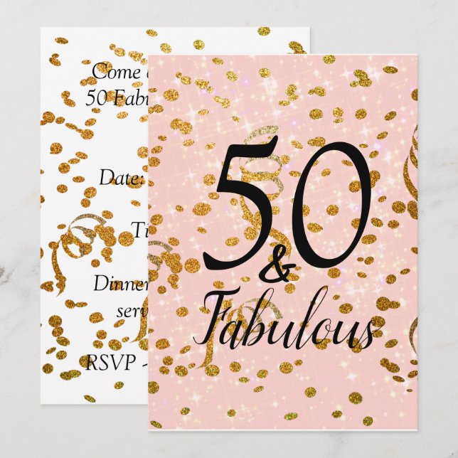 Invitation 50 et fabuleux fête d'anniversaire Pink Gold Confe (Devant / Derrière)