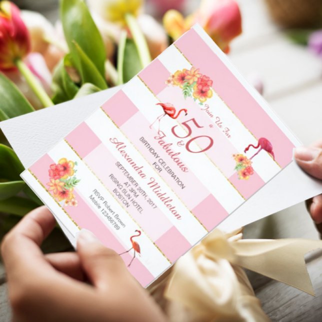 Invitation 50 et fabuleux Flamants roses Tropical Rose Annive (Créateur téléchargé)