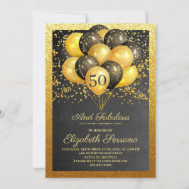 Invitation 50 Et Fabuleux Gold Black Parties scintillant Invi