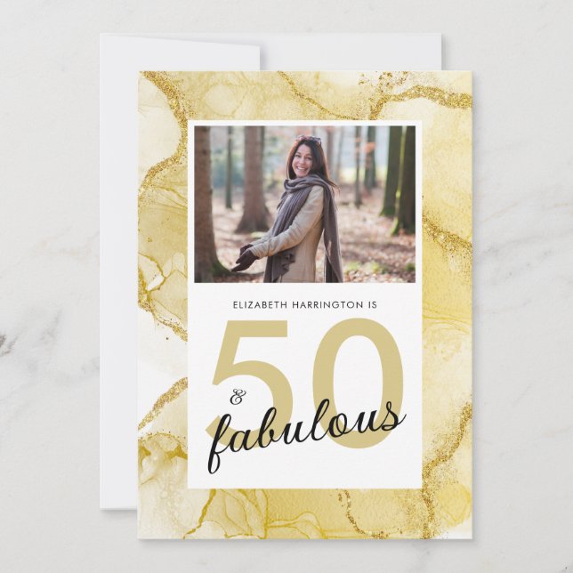 Invitation 50 Et Fabuleux Gold White Photo Anniversaire (Devant)