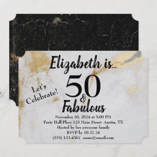 Invitation 50 et fabuleux marbre gris or avec texte noir