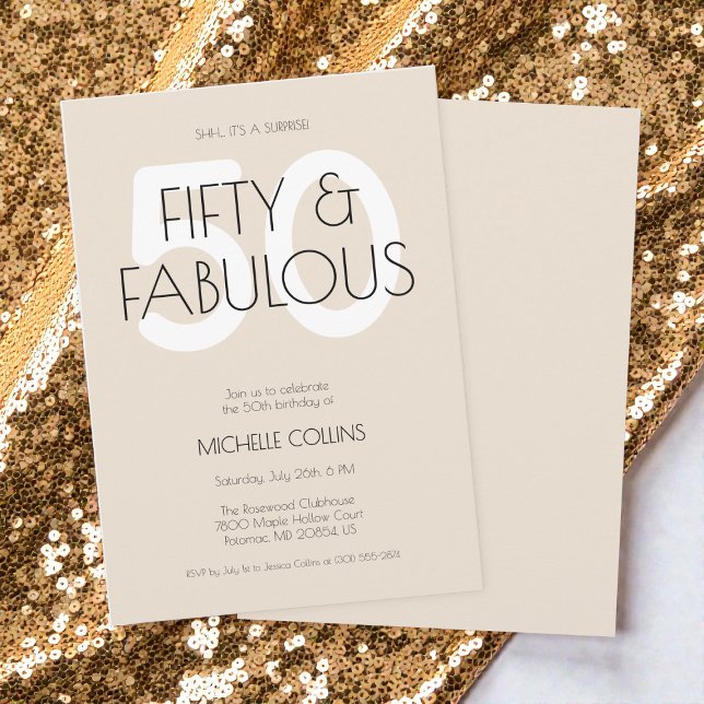 Invitation 50 et fabuleux Moderne Beige Cinquante Anniversair (50 and fabulous Modern Beige Fifty Birthday Party Invitation)