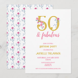 Invitation 50 et fabuleux or et rose floral classique