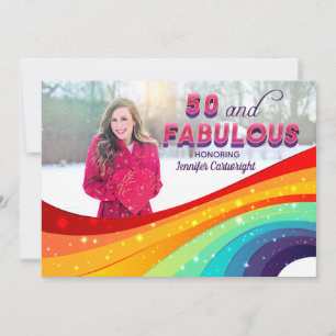 Invitation 50 et fabuleux Rainbow Sparkle Photo Anniversaire