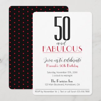 Invitation 50 et Fabuleux Retro Anniversaire Rouge et Black I
