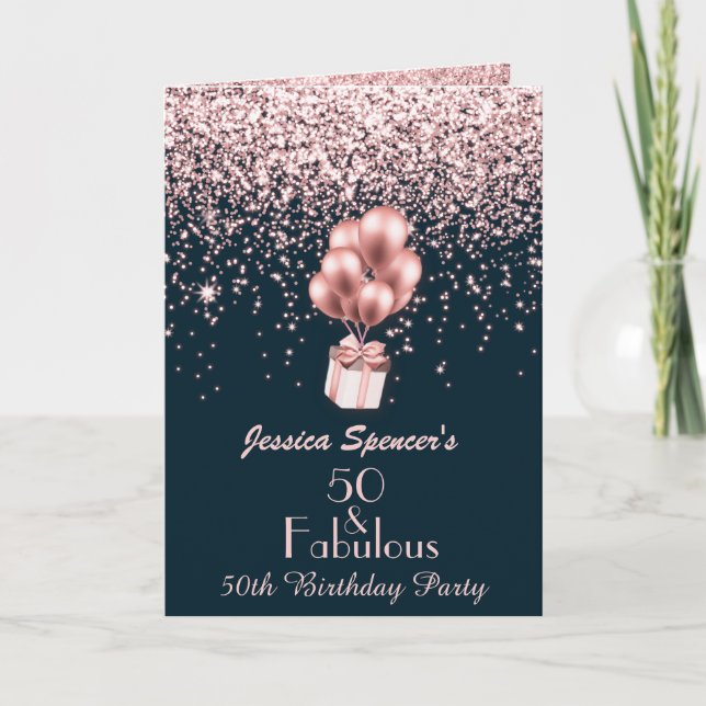 Invitation 50 et fabuleux Rose Gold 50e anniversaire (Devant)