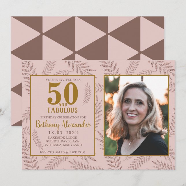 Invitation 50 et fabuleux Rose Gold Anniversaire (Devant / Derrière)