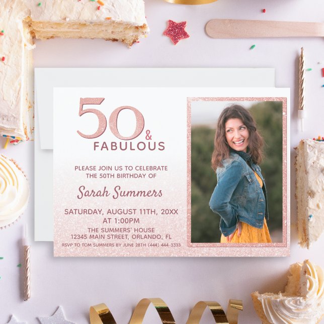 Invitation 50 et fabuleux Rose Gold Parties scintillant Éléga (Créateur téléchargé)