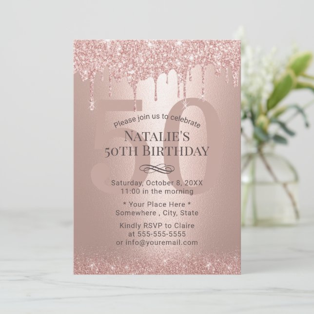 Invitation 50 et fabuleux Rose Parties scintillant or Drips A (Debout devant)