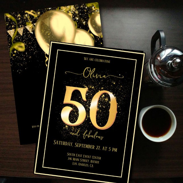 Invitation 50 et fabuleux Sparkling Gold Black Anniversaire (Créateur téléchargé)