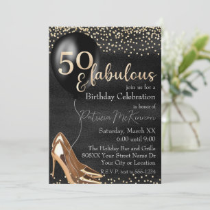 Invitation 50 et fabuleux talons or haute sur noir