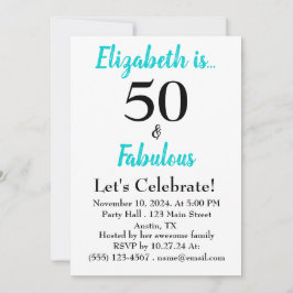 Invitation 50 et Fabuleux Turquoise fête d'anniversaire