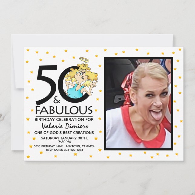 Invitation 50 et Fabulous Angel Cartoon Photo Anniversaire (Devant)