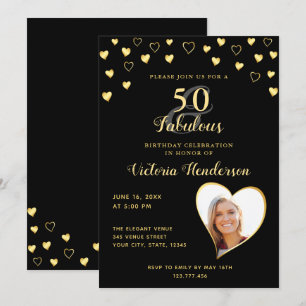 Invitation 50 et Fabulous Black and Gold Birthday